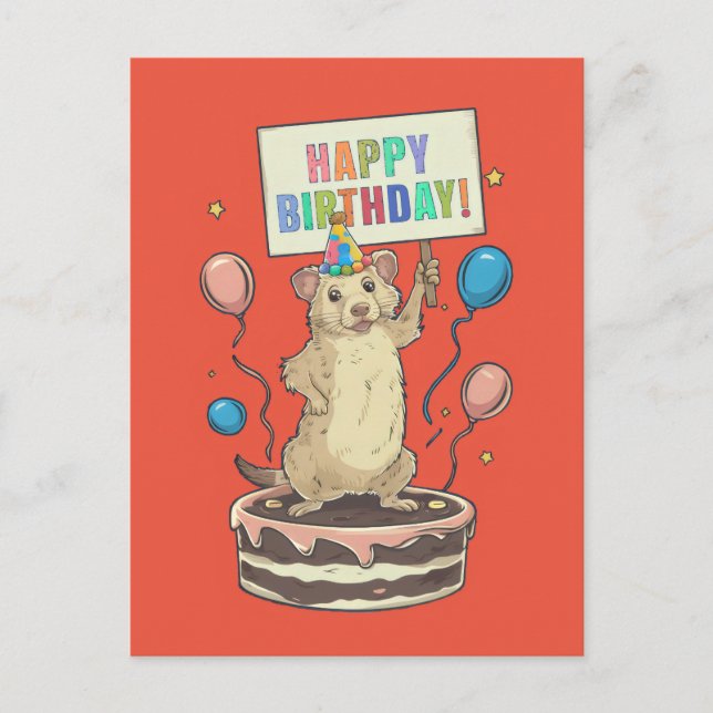 Carte Postale chien de prairie debout sur le gâteau joyeux & sig (Devant)