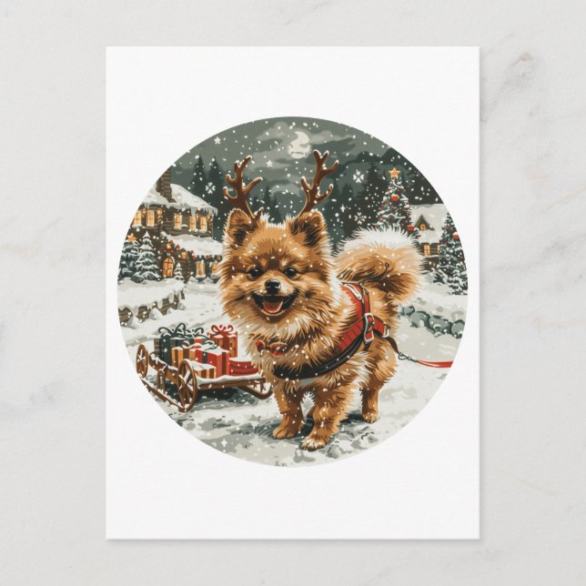 Carte Postale Chien de rennes de Noël de Poméranie (Devant)