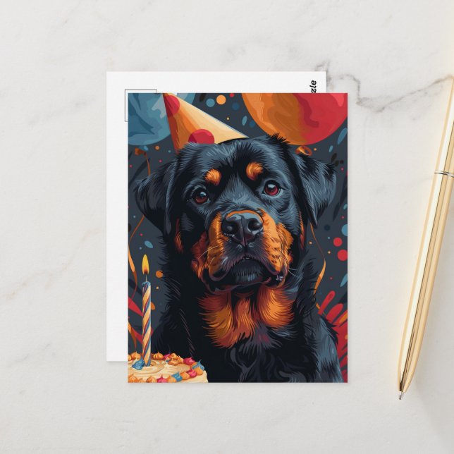 Carte Postale Chien de Rottweiler d'anniversaire (Devant/Arrière en situation)