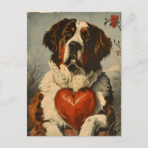 Carte Postale Chien de St. Bernard Vintage Saint Valentin
