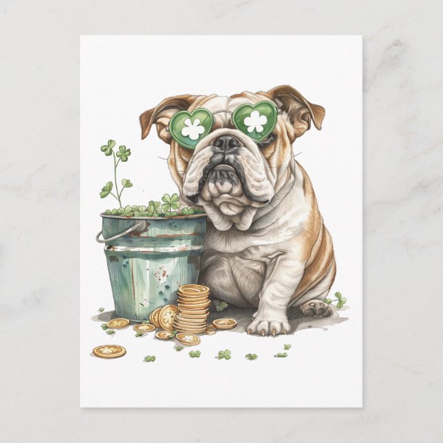 Carte Postale Chien de taureau anglais de la Saint-Patrick (Devant)