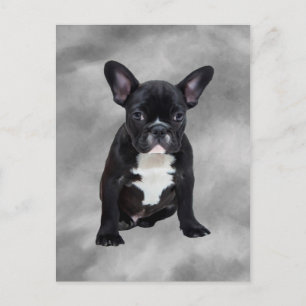 Carte Postale Chien de taureau français assis aquarelle peinture