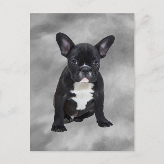 Carte Postale Chien de taureau français assis aquarelle peinture (Devant)