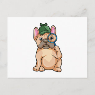 Carte Postale Chien de taureau français en détective avec du ver