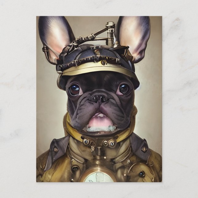 Carte Postale Chien de taureau français Steampunk (Devant)
