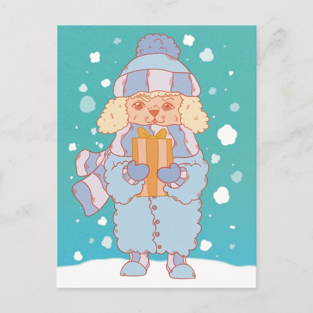 Carte Postale Chien d'hiver douillet (Devant)