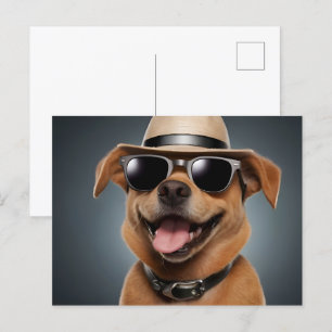 Carte Postale Chien drôle avec lunettes et casquette