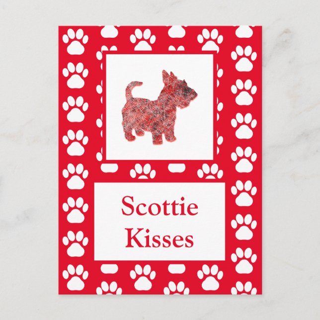 Carte Postale Chien écossais embrasse Silhouette dans une grille (Devant)