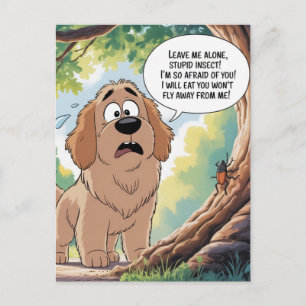 Carte Postale Chien effrayé Dessin animé insecte drôle
