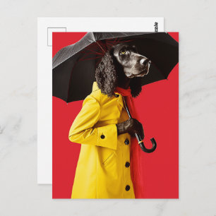 Carte Postale Chien en à Raincoat jaune