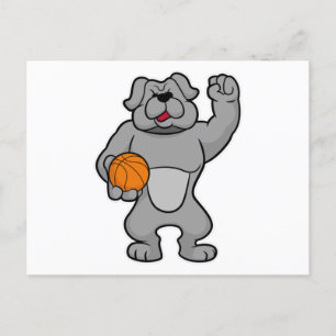 Carte Postale Chien en joueur de basketball avec ballon de baske