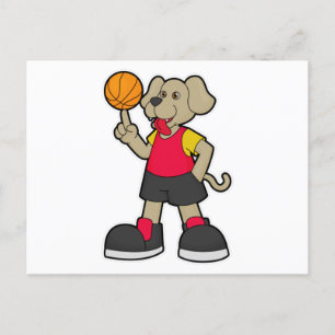Carte Postale Chien en joueur de basketball avec ballon de baske