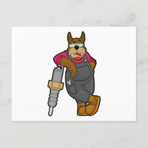 Carte Postale Chien en mécanicien avec bougie d'allumage