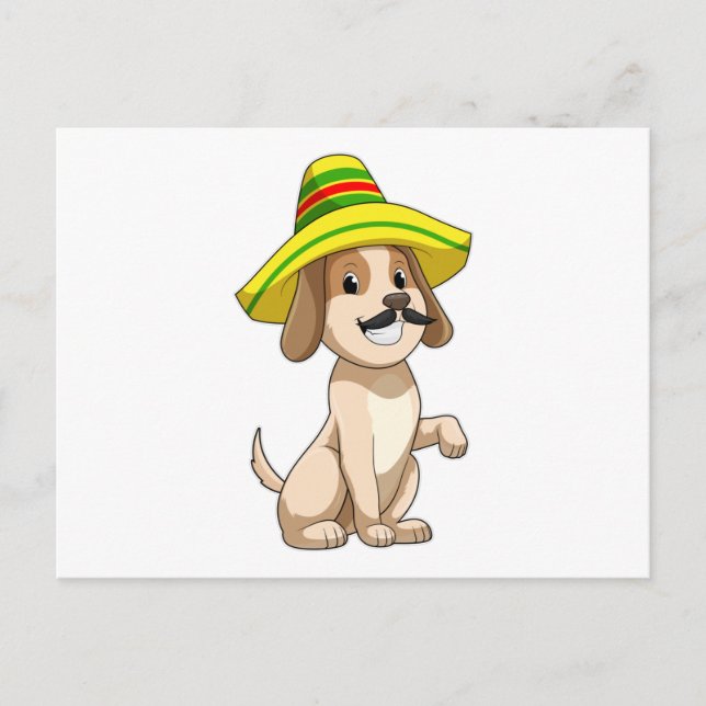 Carte Postale Chien en Mexicain avec chapeau de paille (Devant)