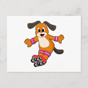 Carte Postale Chien en patineur avec des rollers en ligne