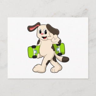 Carte Postale Chien en skateur avec planche à roulettes