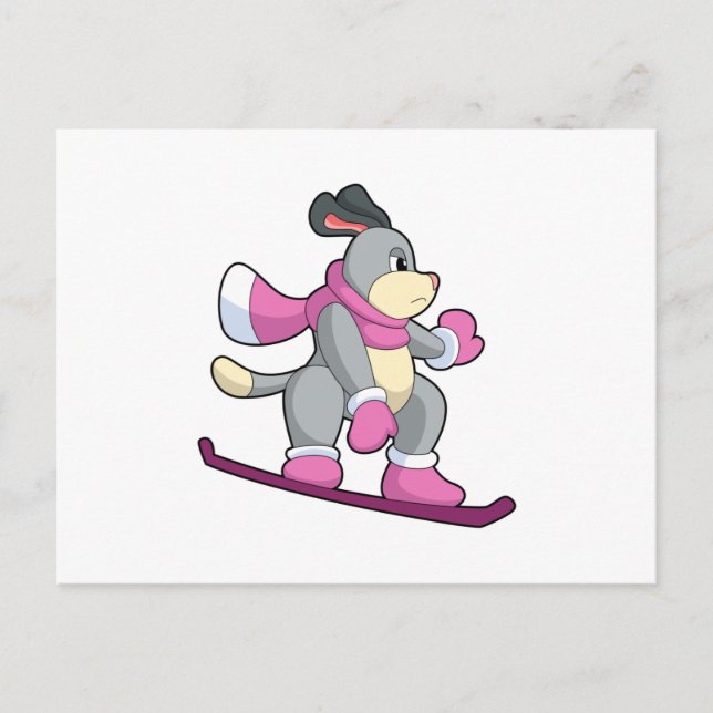 Carte Postale Chien en snowboard avec son snowboard (Devant)