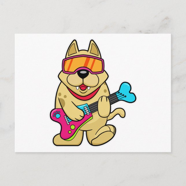 Carte Postale Chien en tant que musicien avec guitare (Devant)
