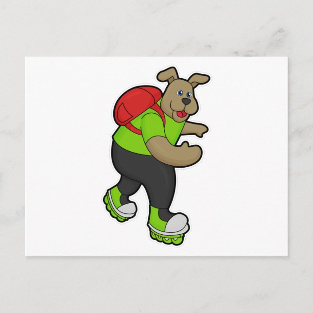 Carte Postale Chien en tant que patineur avec des patins en lign (Devant)
