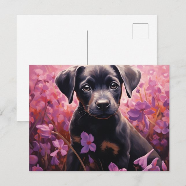 Carte Postale Chien Épanoui dans les Fleurs (Devant / Derrière)