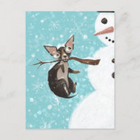 Chien et bonhomme de neige.