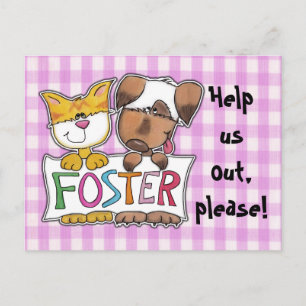 Carte Postale Chien et chat tiennent une bannière FOSTER