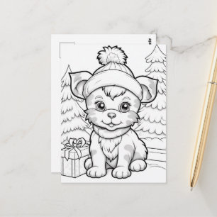 Carte Postale Chien festif enfants coloriage 