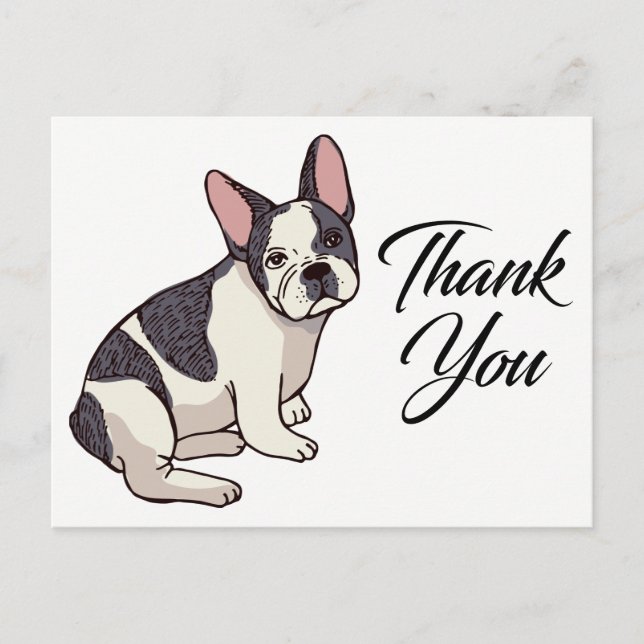 Carte Postale Chien français mignon Merci de Bulldog Français Ch (Devant)