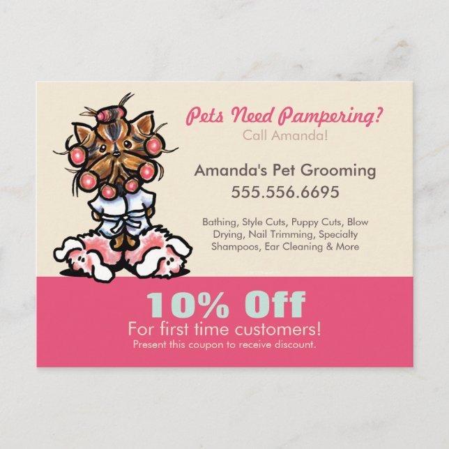 Carte Postale Chien Groomer animal Spa Coupon Mailer Yorkie Curl (Devant)