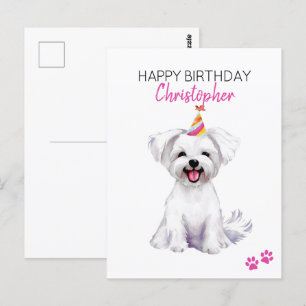 Carte Postale Chien maltais Personnalisé Joyeux Anniversaire
