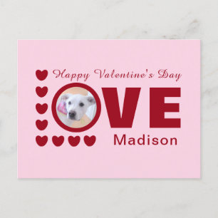 Carte Postale Chien mignon amour Coeurs Valentines Day Red Post