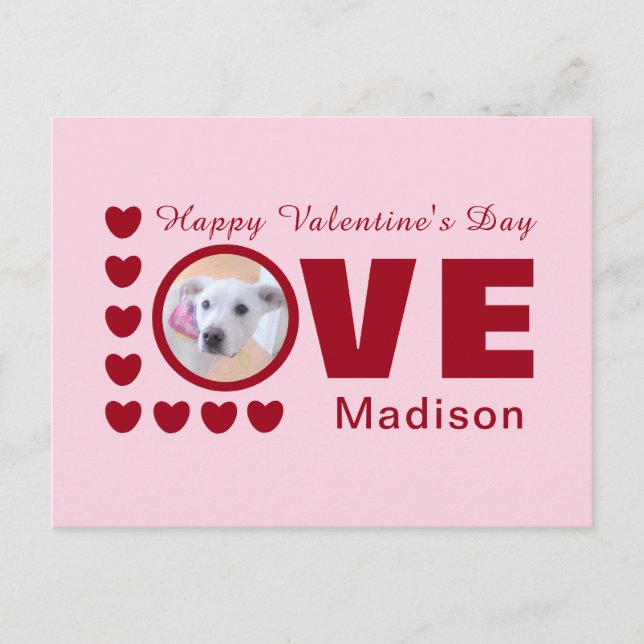 Carte Postale Chien mignon amour Coeurs Valentines Day Red Post (Devant)