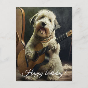 Carte Postale Chien mignon avec guitare.