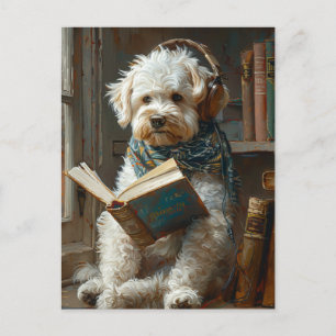 Carte Postale Chien mignon Lire Un Livre