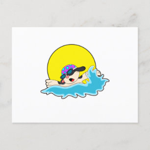 Carte Postale Chien nageant avec lunettes de natation