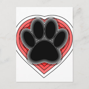 Carte Postale Chien Paw Dans Le Coeur Rouge Avec Les Outlines