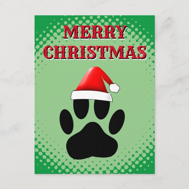 Carte Postale Chien Pawprint Santas Casquette (Devant)