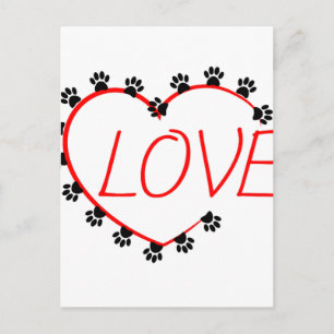 Carte Postale Chien Paws Red Heart Love