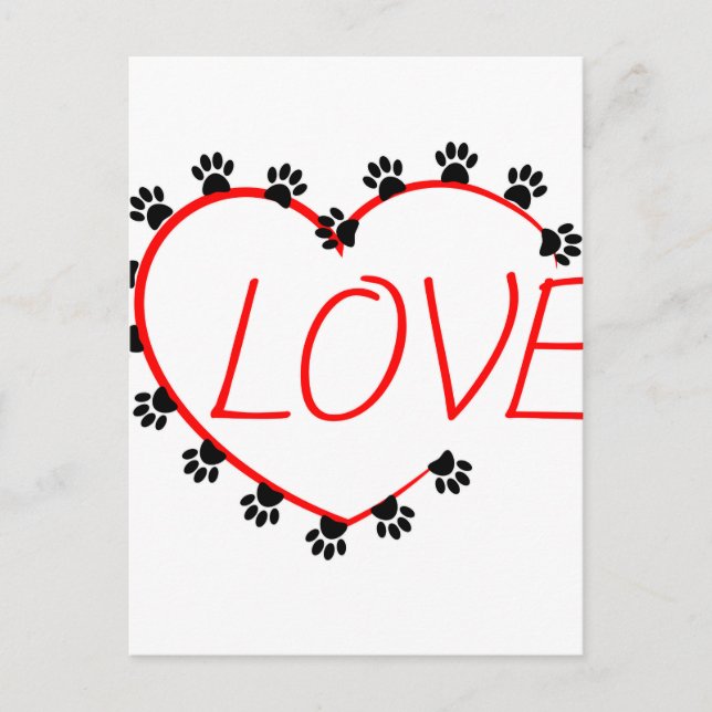 Carte Postale Chien Paws Red Heart Love (Devant)