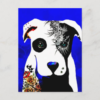 Carte Postale Chien Pitbull avec tatouages et piercings