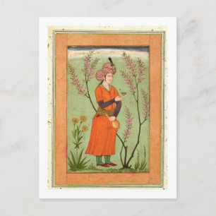 Carte Postale Chien princier iranien tenant une tasse et une fio