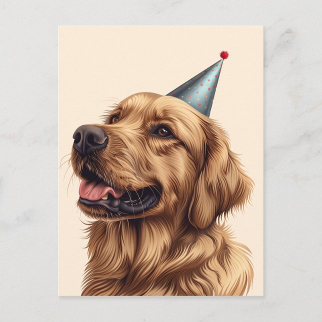 Carte Postale Chien Retriever d'or d'anniversaire (Devant)