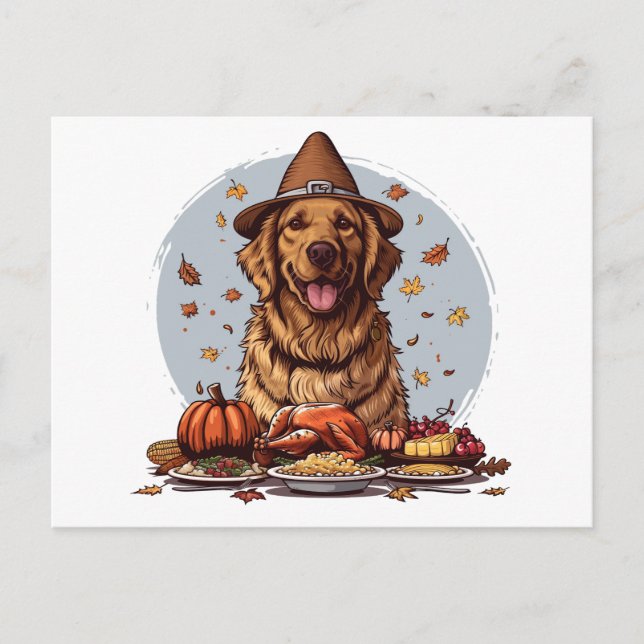 Carte Postale Chien Retriever doré de Thanksgiving (Devant)