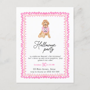 Carte Postale Chien rose Preppy Citrouille Halloween Party
