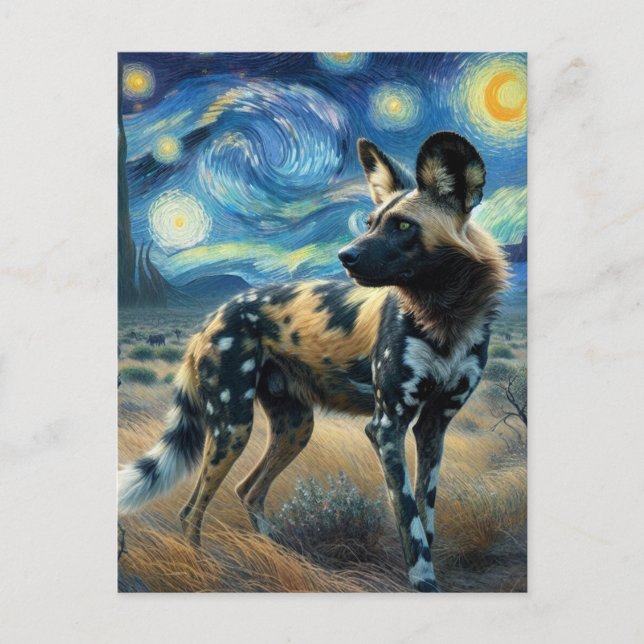 Carte Postale Chien sauvage africain Starry Night Van Gogh (Devant)