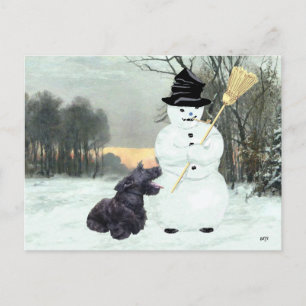 Carte Postale Chien Scottie et bonhomme de neige