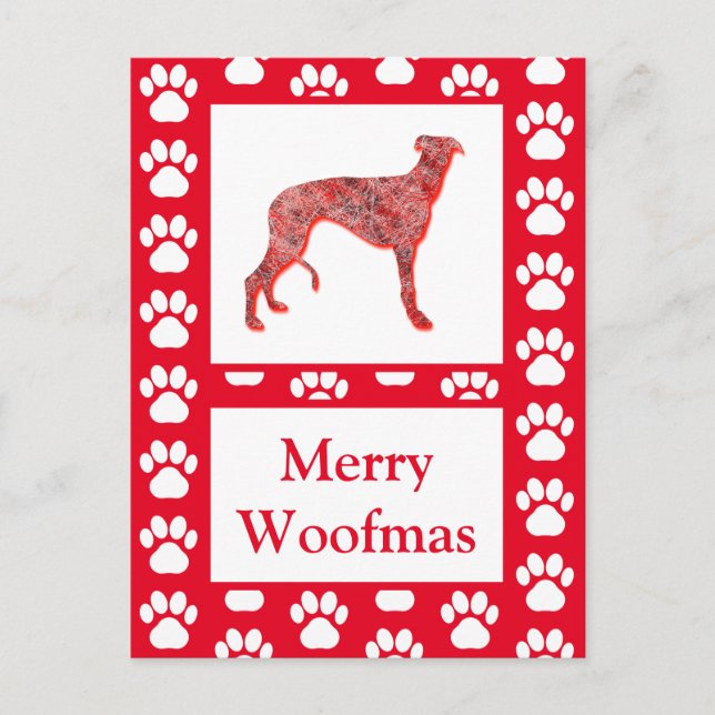 Carte Postale Chien Silhouette Chien Greyhound Rouge Joyeux Noël (Devant)