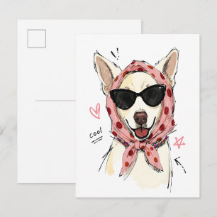 Carte Postale Chien souriant cool avec foulard à pois