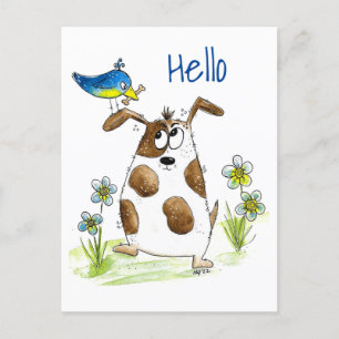Carte Postale Chien tacheté avec un oiseau