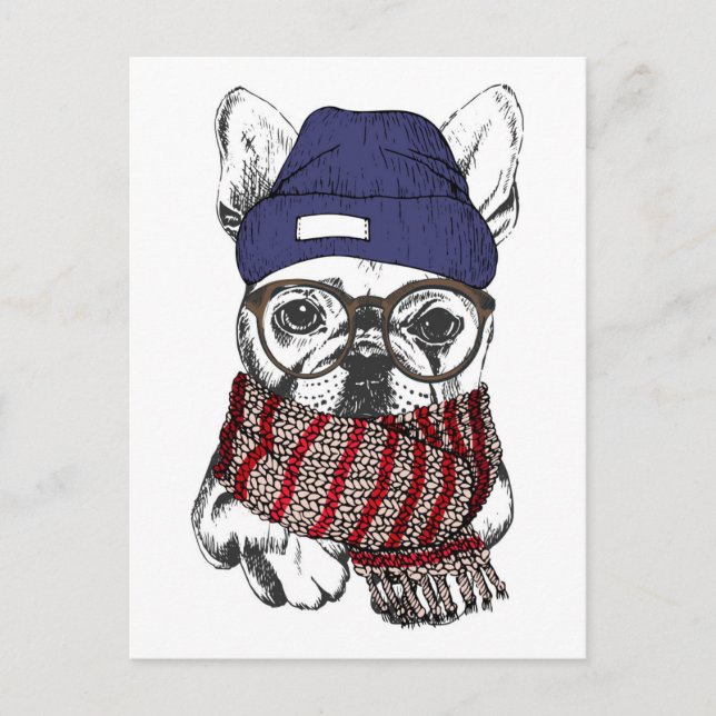 Carte Postale Chien taureau français Hipster (Devant)
